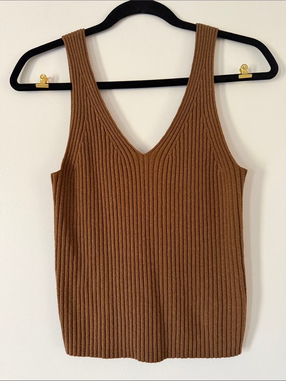 GAP Ribbed V-Neck Tank Top — Brown